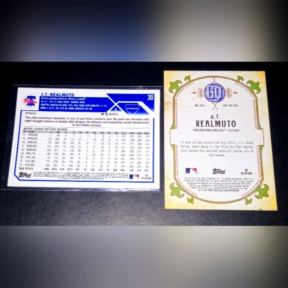 J.T. Realmuto Topps GQ 2022 #220 + Topps Chrome 2023 #30 - Picture 2 of 2